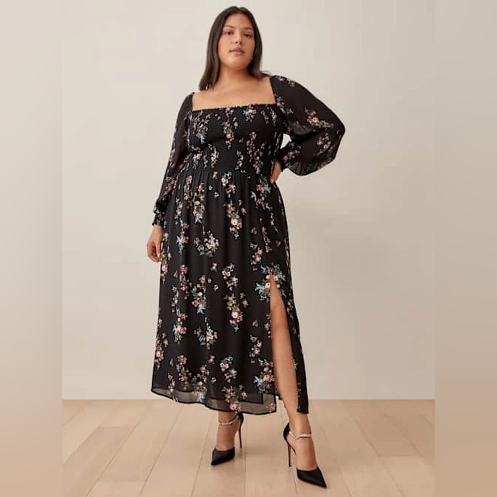 Reformation Black Chiffon Smock Dress 2X